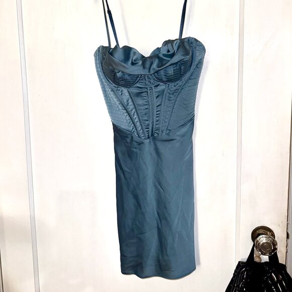 House of CB Myrna Satin Corset Dress, Aegean Blue, Small - Picture 4 of 4